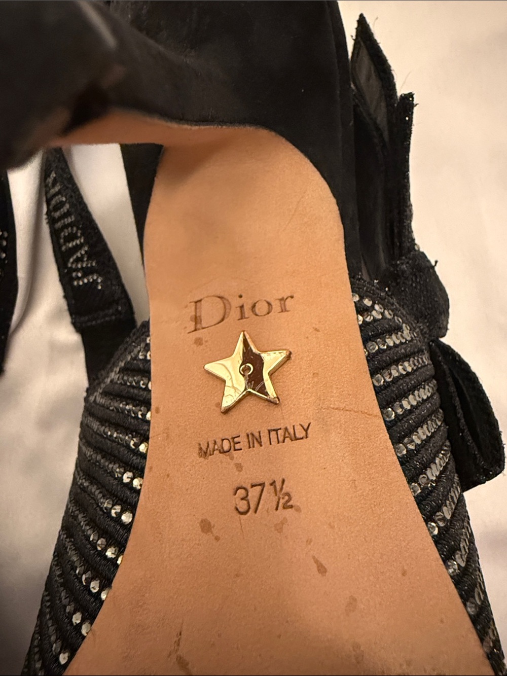Dior Black Crystal Embellished Lurex Fabric J'adior Slingback Pumps Size 37.5 - Picture 9 of 10
